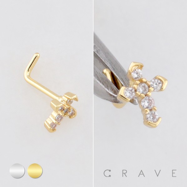 MULTI CZ CROSS CRUCIFIX 316L SURGICAL STEEL L-SHAPE NOSE RING MULTI CZ CROSS CRUCIFIX 316L SURGICAL STEEL L-SHAPE NOSE RING